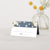 Rustige Blauwe Hout Witte Bloemen Strijdlichten Plaatskaartje (Voorkant)