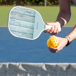 Rustige blauwe houten print gepersonaliseerd pickleball paddle