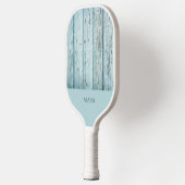 Rustige blauwe houten print gepersonaliseerd pickleball paddle (Links)