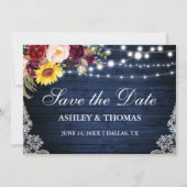 Rustige Blauwe Houtlampjes Gemengde Floral kant Save The Date (Voorkant)