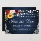 Rustige Blauwe Houtlampjes Gemengde Floral kant Save The Date (Voorkant / Achterkant)