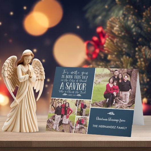 Rustige blauwe kerstbijbel Verse Holiday Foto Feestdagen Kaart