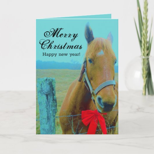 Rustige Blauwe Kerstmis Rood Bow Feestdagen Kaart (Voorkant)