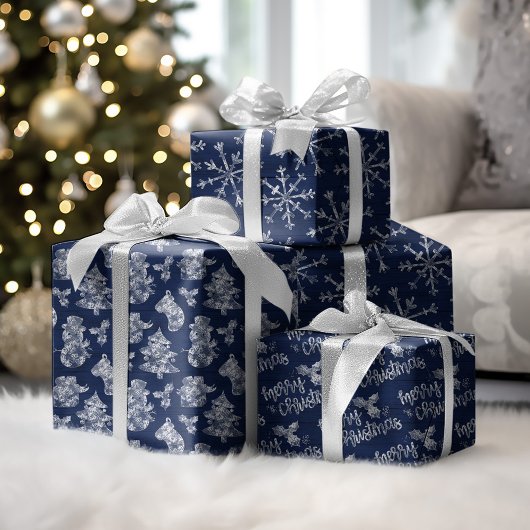Rustige Blauwe Kerstvorst Inpakpapier Vel