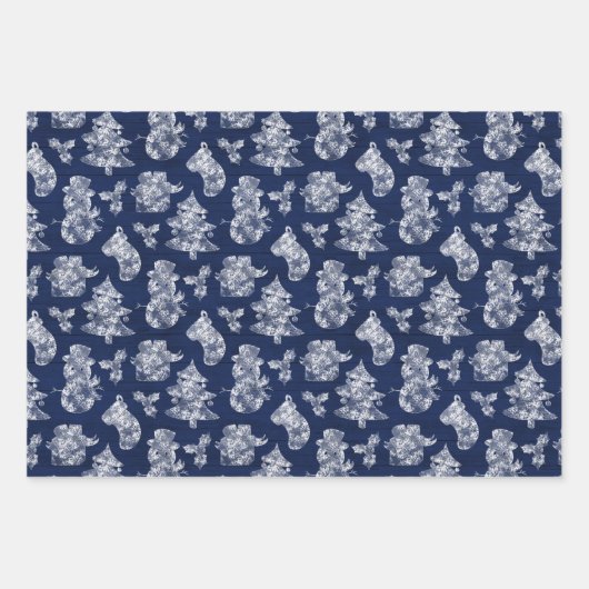 Rustige Blauwe Kerstvorst Inpakpapier Vel (Voorkant)