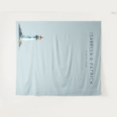 Rustige Blauwe Minimalistische Vuurtoren Wandkleed (Voorkant (horizontaal))