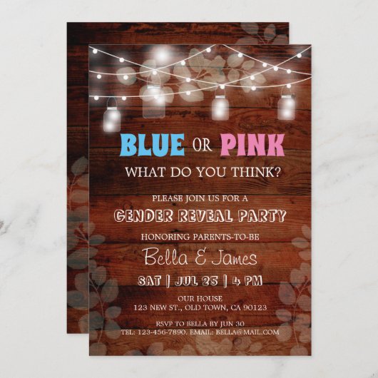 Rustige blauwe of roze sekse onthullen partijuitno kaart (Voorkant / Achterkant)