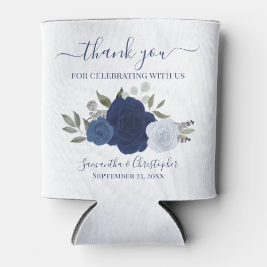 Rustige Blauwe Rozen Elegant Wedding Bedankt Blikjeskoeler (Voorkant)