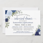Rustige Blauwe Rozen Floral Wedding Rehearsal Dinn Kaart (Voorkant)