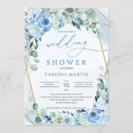 Rustige blauwe Rozen Gold Geometric Wedding Shower Kaart
