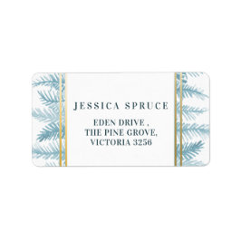 Rustige blauwe sparren met bladeren antwoordetiket etiket