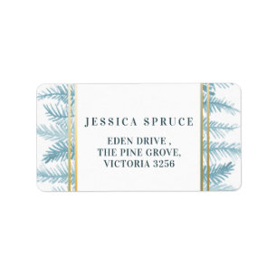 Rustige blauwe sparren met bladeren antwoordetiket etiket