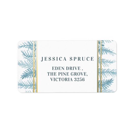 Rustige blauwe sparren met bladeren antwoordetiket etiket (Voorkant)