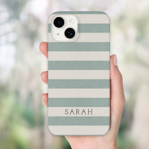 Rustige Blauwe Stripes Monogram Case-Mate iPhone 14 Hoesje