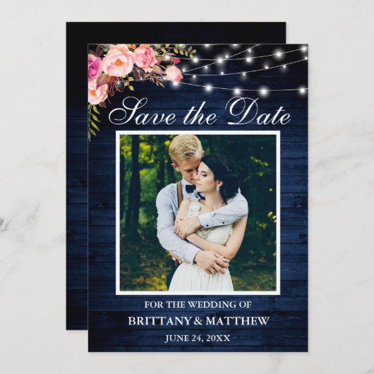 Rustige Blauwe Waterverf Roze flessenverlichting Save The Date (Voorkant / Achterkant)