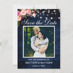 Rustige Blauwe Waterverf Roze flessenverlichting Save The Date