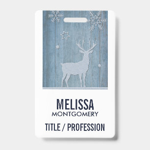 Rustige Blauwe Wood Reindeer Country Kerstmis Badge