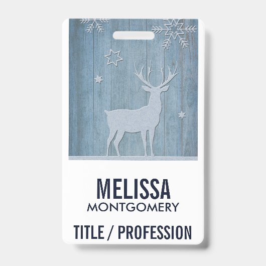 Rustige Blauwe Wood Reindeer Country Kerstmis Badge (Front)