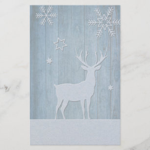 Rustige Blauwe Wood Reindeer Country Kerstmis Briefpapier