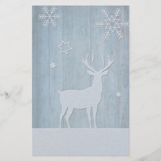 Rustige Blauwe Wood Reindeer Country Kerstmis Briefpapier (Voorkant)