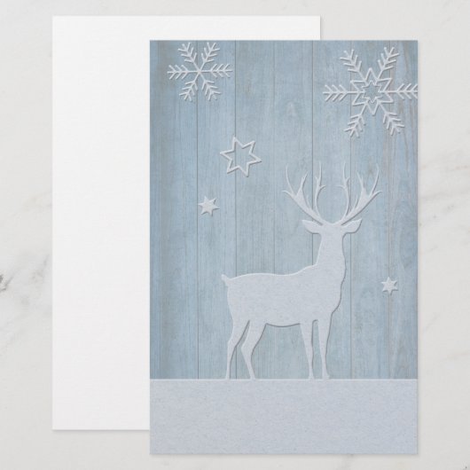 Rustige Blauwe Wood Reindeer Country Kerstmis Briefpapier (Voorkant / Achterkant)