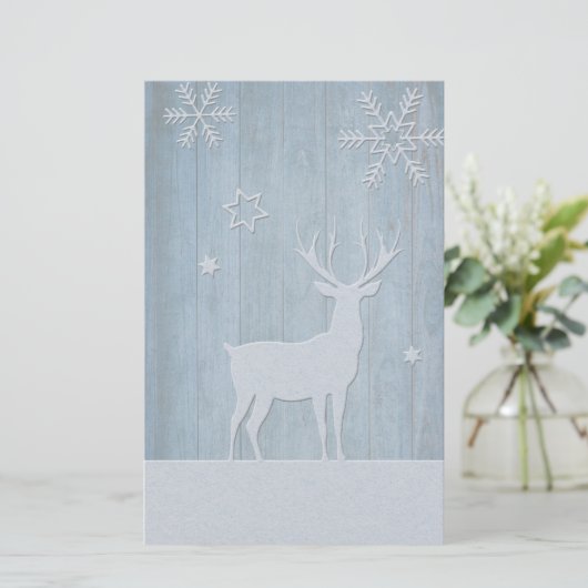 Rustige Blauwe Wood Reindeer Country Kerstmis Briefpapier (Staand voorkant)