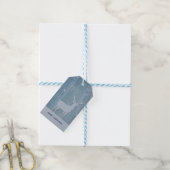 Rustige Blauwe Wood Reindeer Country Kerstmis Cadeaulabel (Met Touw)