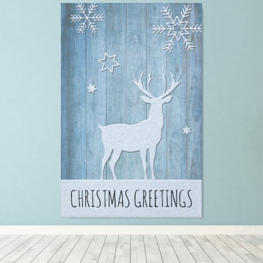 Rustige Blauwe Wood Reindeer Country Kerstmis Canvas Afdruk (Insitu (Houten vloer))