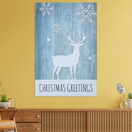 Rustige Blauwe Wood Reindeer Country Kerstmis Canvas Afdruk (Insitu (Woonkamer))