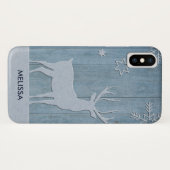 Rustige Blauwe Wood Reindeer Country Kerstmis Case-Mate iPhone Case (Achterkant (horizontaal))