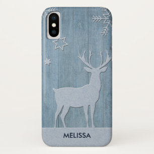 Rustige Blauwe Wood Reindeer Country Kerstmis Case-Mate iPhone Case
