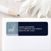 Rustige Blauwe Wood Reindeer Country Kerstmis Etiket (Insitu)