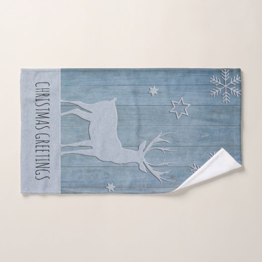 Rustige Blauwe Wood Reindeer Country Kerstmis Handdoek (Handdoek)