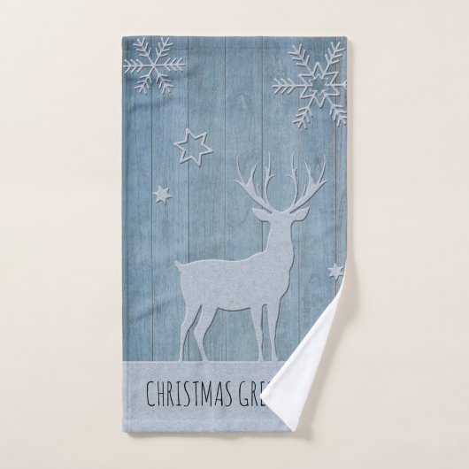 Rustige Blauwe Wood Reindeer Country Kerstmis Handdoek (Handdoek)