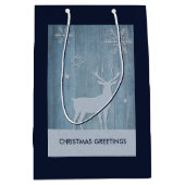 Rustige Blauwe Wood Reindeer Country Kerstmis Medium Cadeauzakje (Voorkant)
