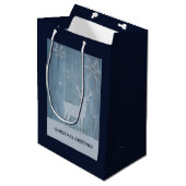 Rustige Blauwe Wood Reindeer Country Kerstmis Medium Cadeauzakje (Voorkant Gekanteld)