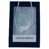 Rustige Blauwe Wood Reindeer Country Kerstmis Medium Cadeauzakje (Achterkant)