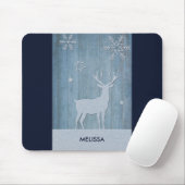 Rustige Blauwe Wood Reindeer Country Kerstmis Muismat (Met muis)