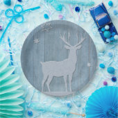 Rustige Blauwe Wood Reindeer Country Kerstmis Papieren Bordje (Feest)