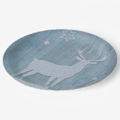 Rustige Blauwe Wood Reindeer Country Kerstmis Papieren Bordje (Gekanteld)