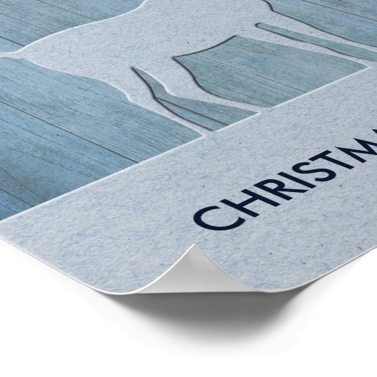 Rustige Blauwe Wood Reindeer Country Kerstmis Poster (Hoek)