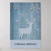 Rustige Blauwe Wood Reindeer Country Kerstmis Poster (Voorkant)