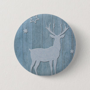 Rustige Blauwe Wood Reindeer Country Kerstmis Ronde Button 5,7 Cm