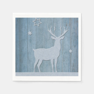 Rustige Blauwe Wood Reindeer Country Kerstmis Servet
