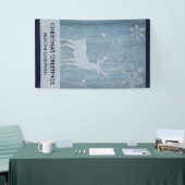 Rustige Blauwe Wood Reindeer Country Kerstmis Spandoek (Beurs)