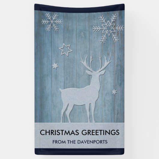Rustige Blauwe Wood Reindeer Country Kerstmis Spandoek (Verticaal)