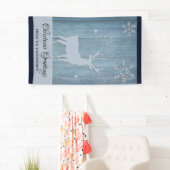 Rustige Blauwe Wood Reindeer Country Kerstmis Spandoek (Insitu)