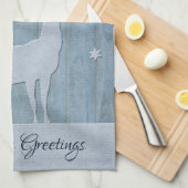 Rustige Blauwe Wood Reindeer Country Kerstmis Theedoek (Quarter Fold)