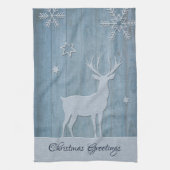 Rustige Blauwe Wood Reindeer Country Kerstmis Theedoek (Verticaal)