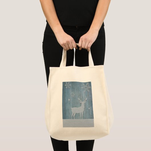 Rustige Blauwe Wood Reindeer Country Kerstmis Tote Bag (Voorkant (product))
